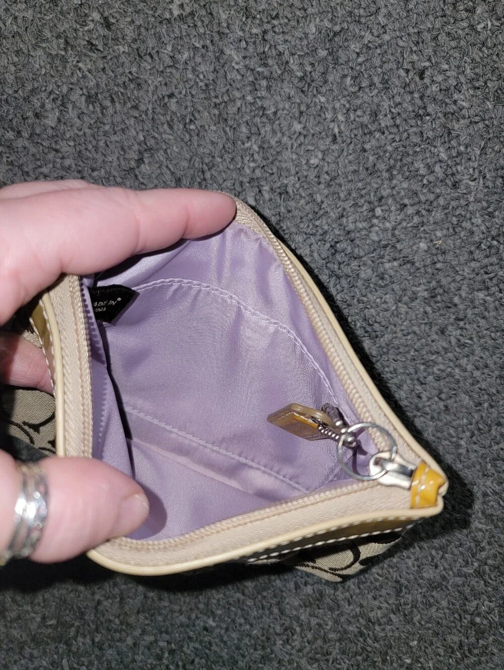 Coach Signature Canvas Wristlet in Beige with Yellow Trim